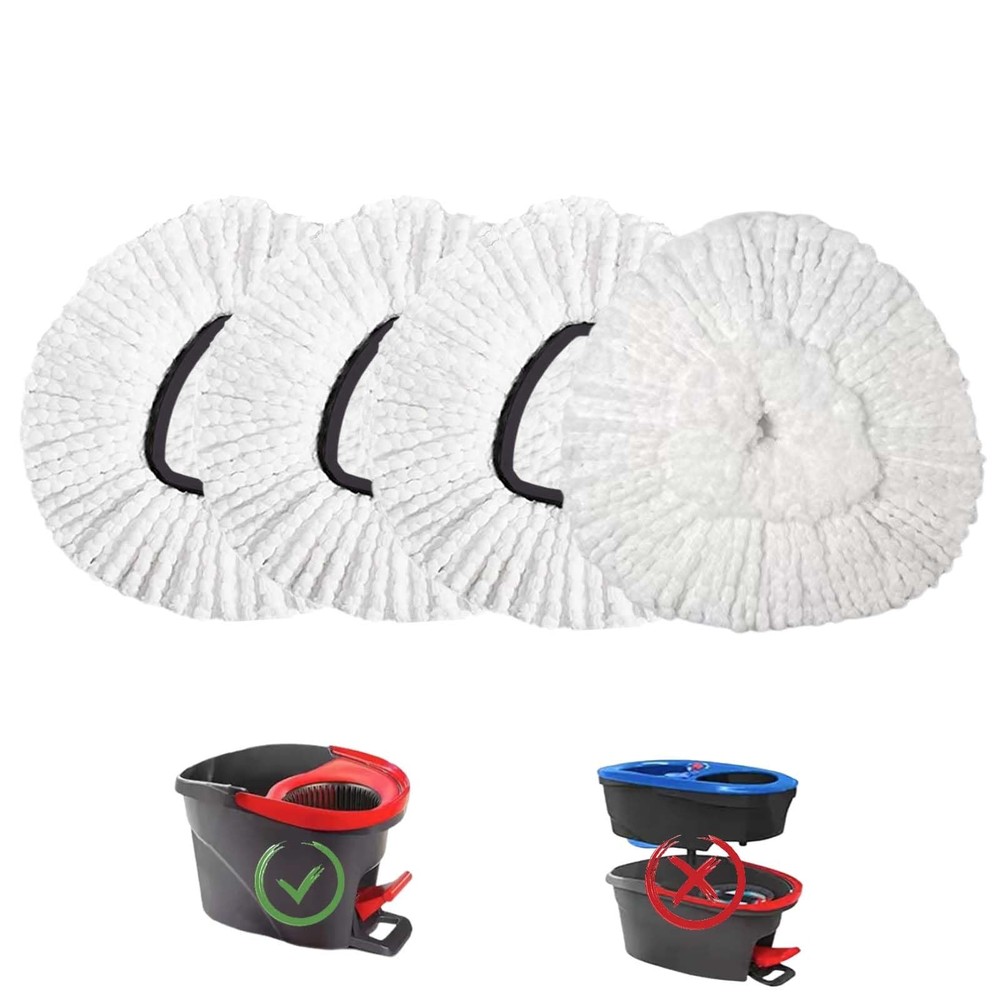 Mop Heads Replacement 4 Pack, Spin Mop Microfiber, Washable, White