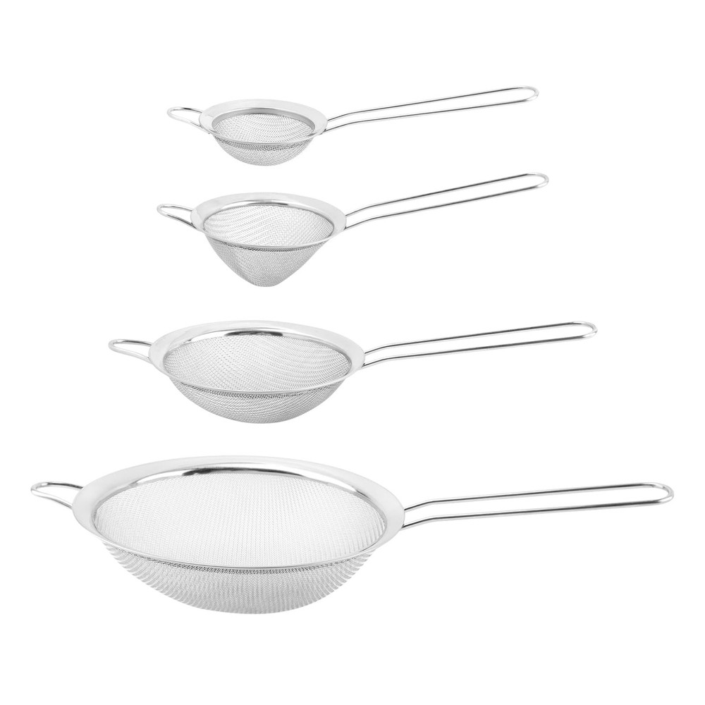 4 PCS Stainless Steel Strainer Set Fine Mesh Multi Size Handles Sifting Tool