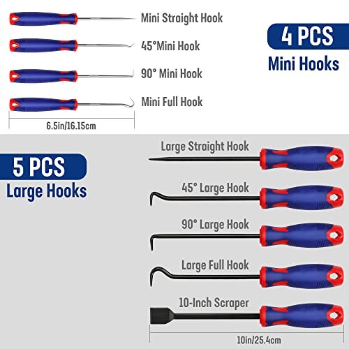 9Pcs Precision Pick & Hook Set with Scraper, Automotive & Electronic Hand