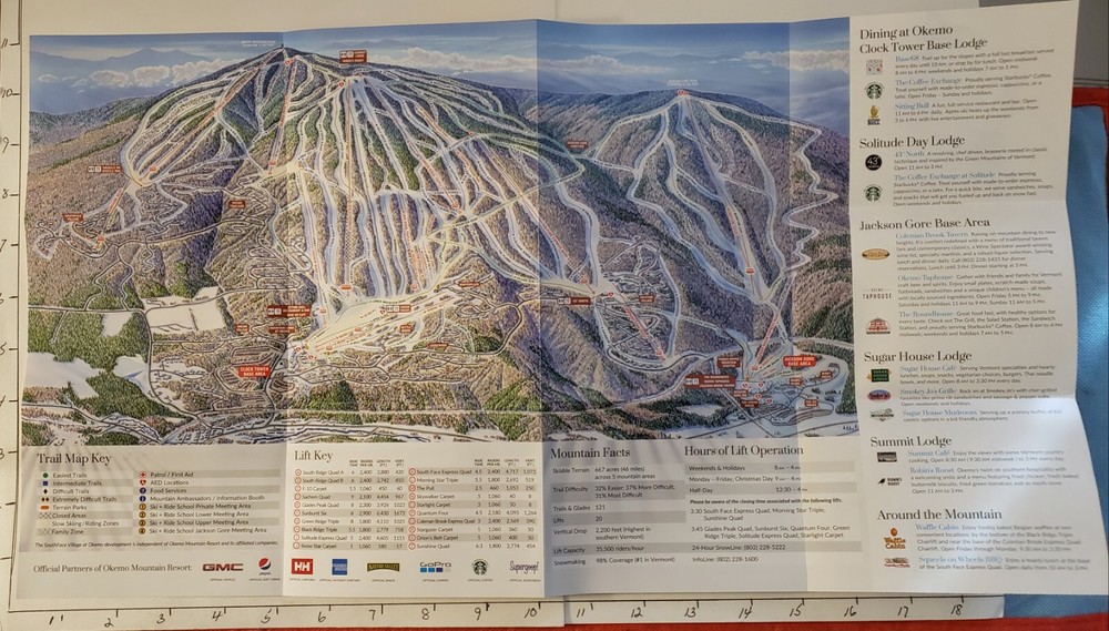 2019/20 OKEMO MOUNTAIN SKI AREA TRAIL MAP. MINT UNUSED