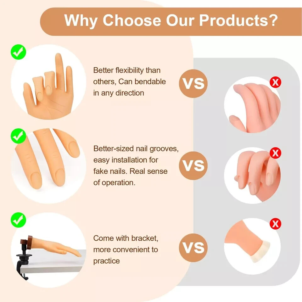 Practice Hand for Acrylic Nails, Flexible Mannequin Hands for Nails Practice,...