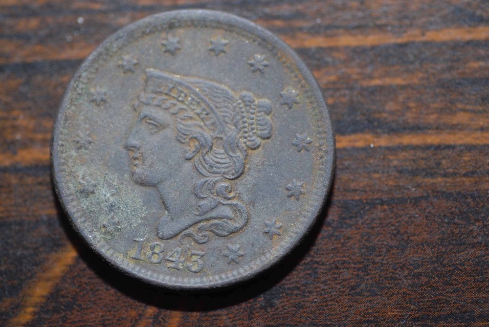1843 Large Cent, XF Details, Corroded
