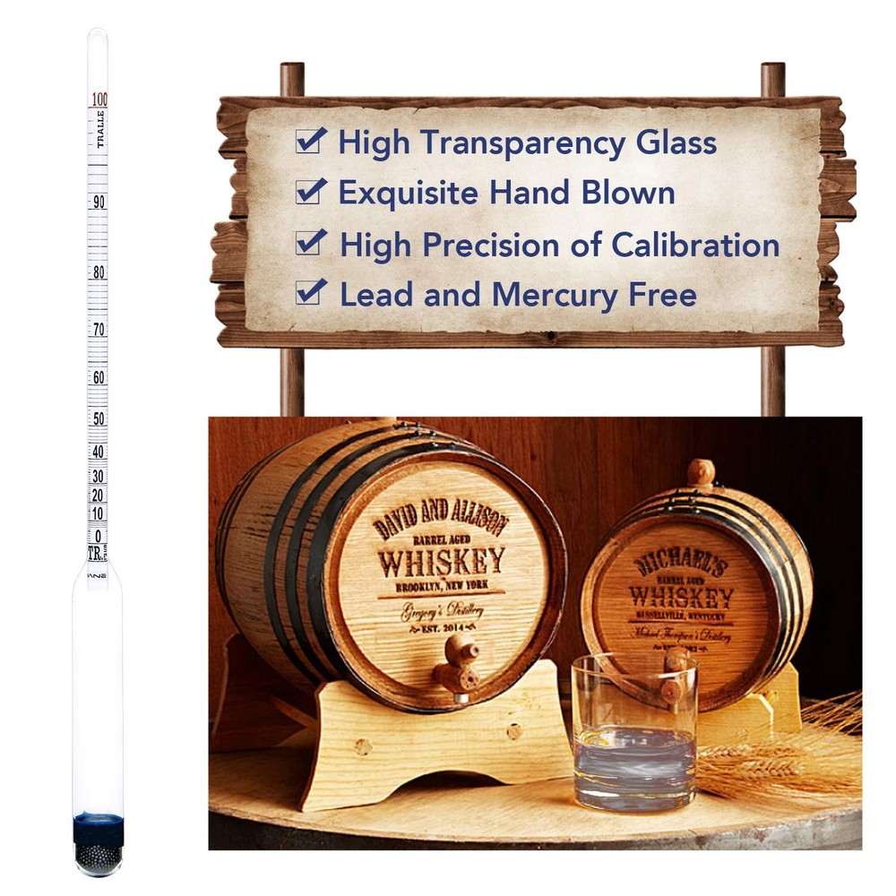 0-200 Proof & Tralle Alcohol Hydrometer with Glass Test Jar Kit, Accurate Tes...