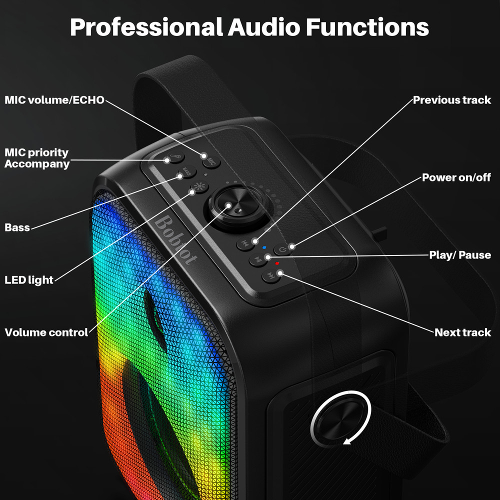 Portable Bluetooth Speaker with 2 Wireless Karaoke Microphones