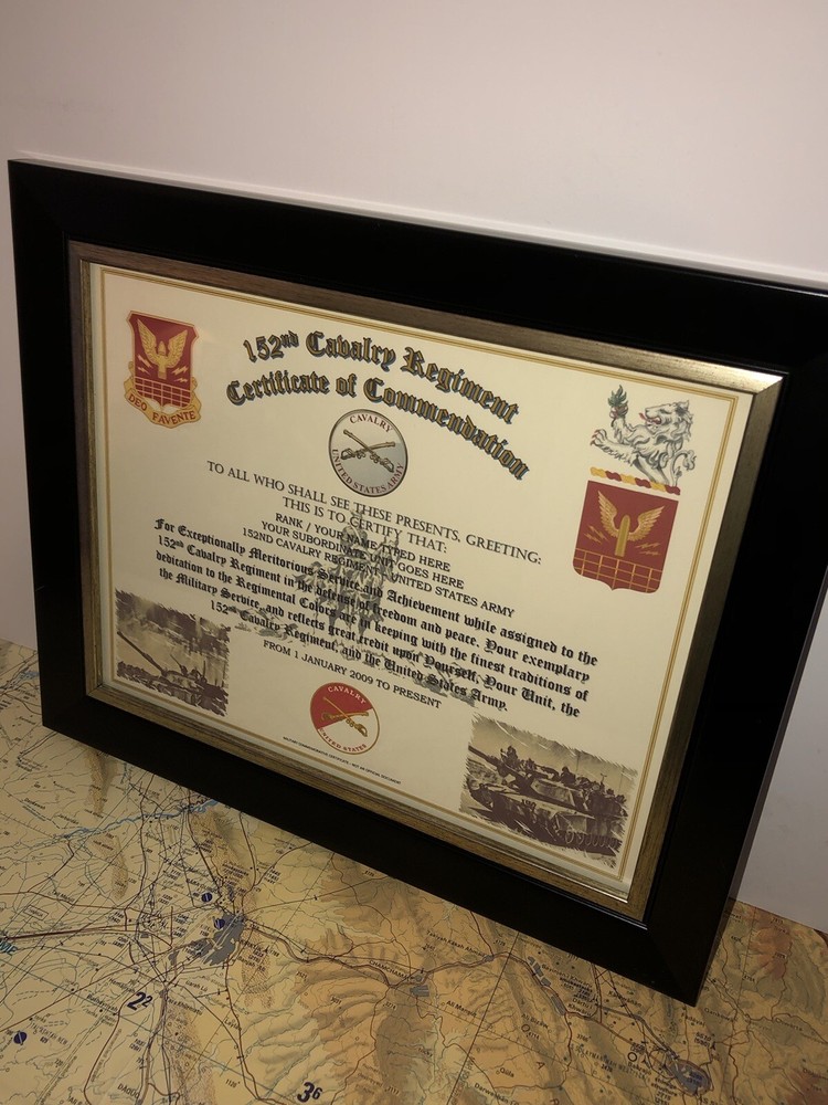 152ND U.S. CAVALRY REGIMENT / COMMEMORATIVE - CERTIFICATE OF COMMENDATION