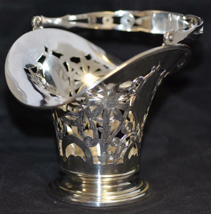 Antique Gorham Sterling Silver Swing Handle Basket NICE PIERCED DESIGN