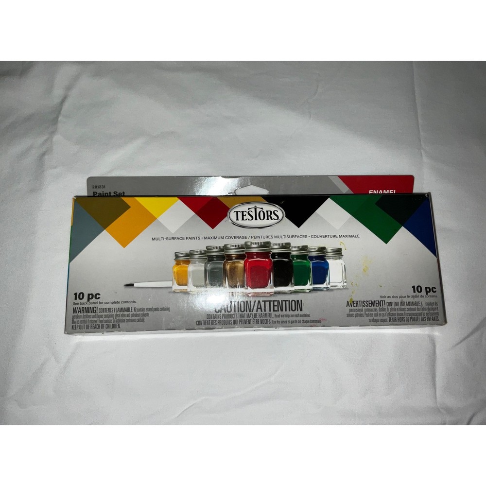 Testors Enamel Paint Set Multi Surface Maximum Coverage 10 Piece With Brush
