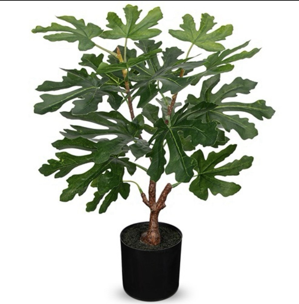 Artificial Fig Tree Houseplant in Pot Green Plastic Broad Leaves
