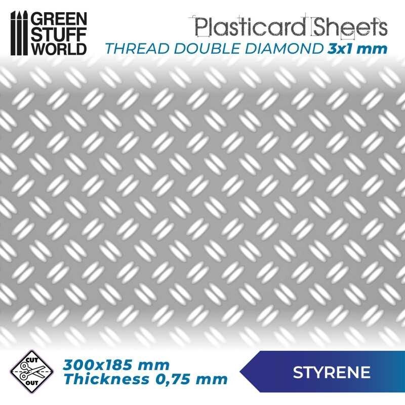 ABS Embossed Plasticard A4 - DOUBLE DIAMOND Tread plate - Styrene Plastic Sheets