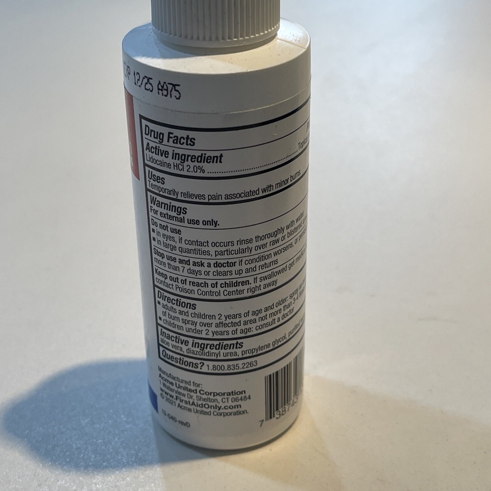 First Aid Burn Spray Bottle 4 Oz. Pain Relieving Spray