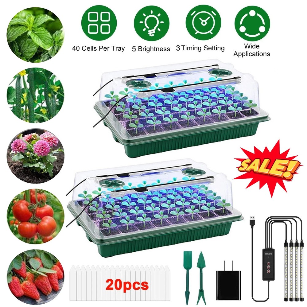6-Pack Seed Starter Trays, 240-Cell Seed Starter Kit w/3 pcs LED Lights