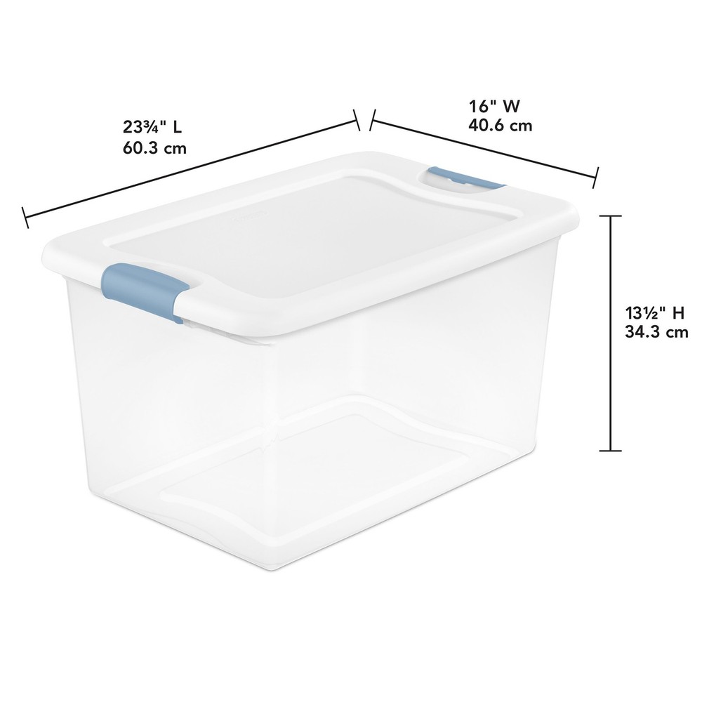 Sterilite 64Qt Latching Box Stackable Storage Container with Lid, White, 12 Pack