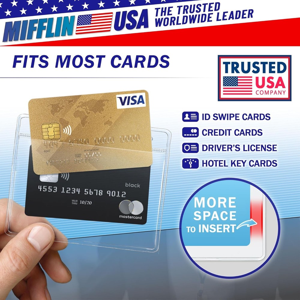 Mifflin-USA Card Protector (4x3 Inch, Clear, Bulk 100 Pack) Quick Load Horizonta