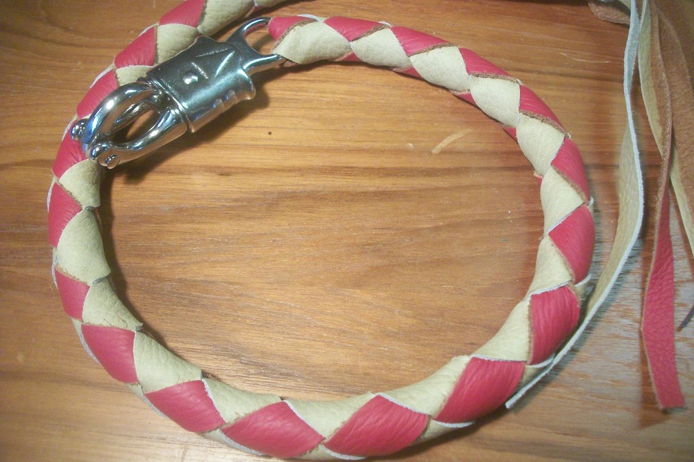 biker whip motorcycle getback Desert Tan & Red Leather By Stitch!!!!!