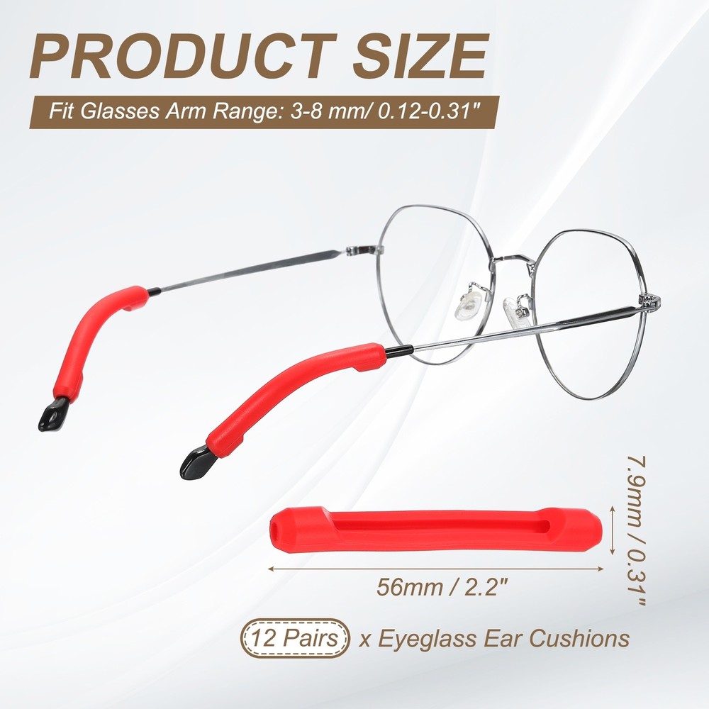 Eyeglasses Temple Tips Sleeve Retainer, 12 Pair Retainer, Red