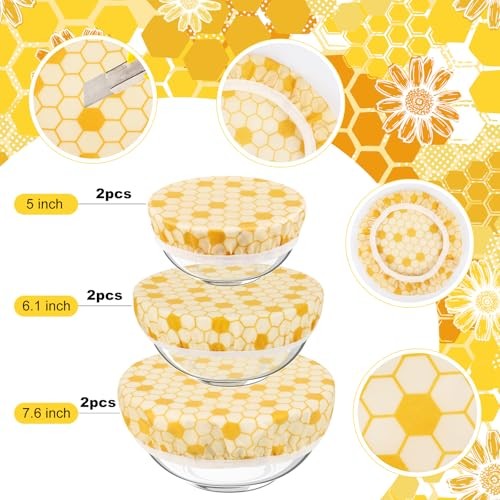 6Pcs Beeswax Bowl Covers, Reusable Bowl Covers 3 Sizes, Kitchen Storage