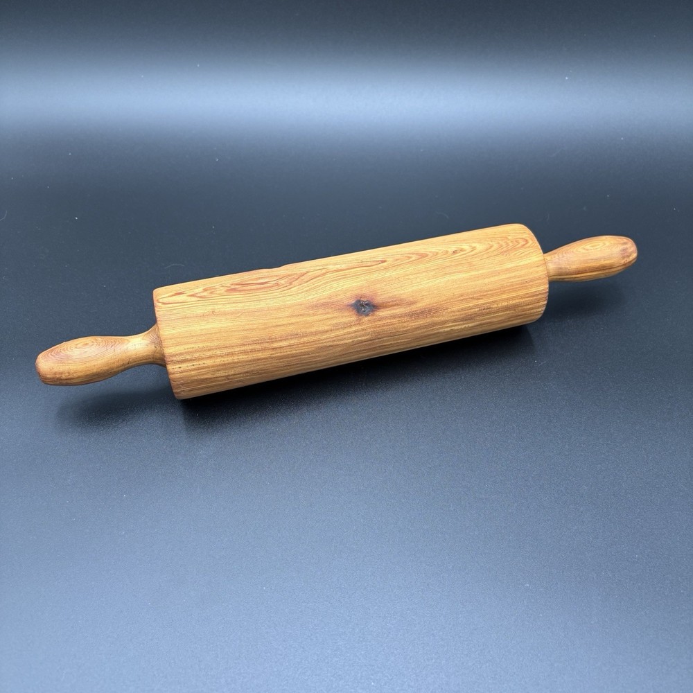 Beautiful Primitive Wooden Rolling Pin 14.5” One Piece Solid Wood Hand Turned
