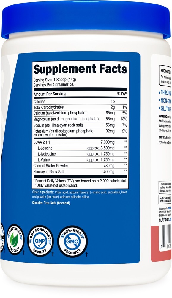 Nutricost BCAA+ Hydration Powder (Raspberry Lemonade) 30 Servings