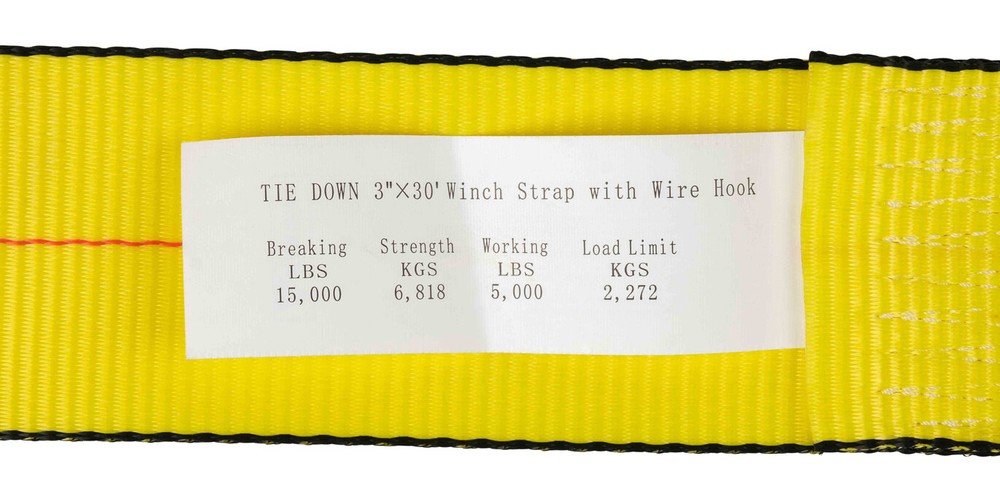 (12 Pack) 3"X30' Winch Straps w/wire hook, WLL 5000 Flatbed Tie Down Strap