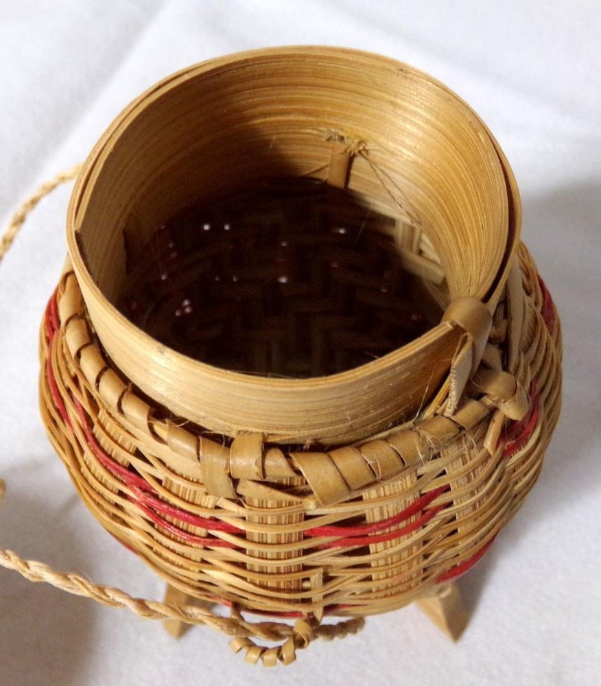 Vintage Handmade Rattan Rice Basket Mini Standing