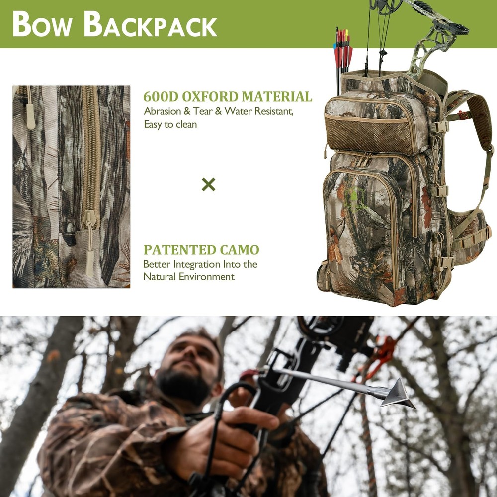 Bow Hunting Backpack for Men, Saddle Camo backpack with Bow Holder, Compound ...