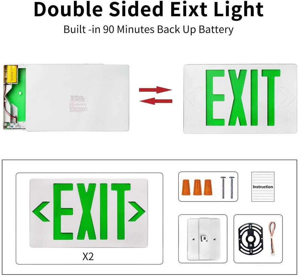 AKT LIGHTING Doubled Sided Emergency Exit Sign (1-Pack Green)