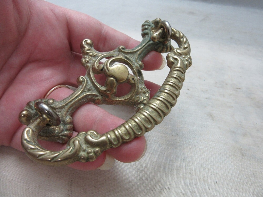 Vintage ornate brass drawer pull salvage