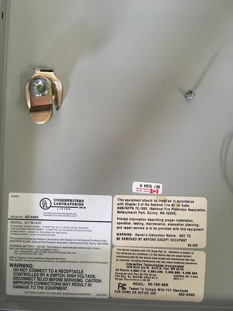 SECURITY FIRE & BURGLARY WARNING SYSTEM CONTROL UNIT WITH EDISON SECURITY KEYPAD