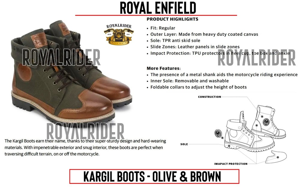 Fits Royal Enfield KARGIL BOOTS - OLIVE & BROWN