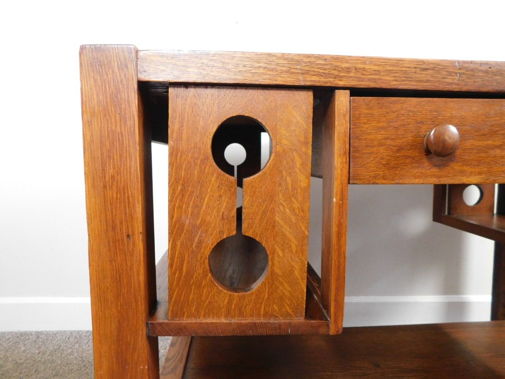 Antique 1920s Arts Crafts Mission Solid Oak Bookcase Desk Library Console Table