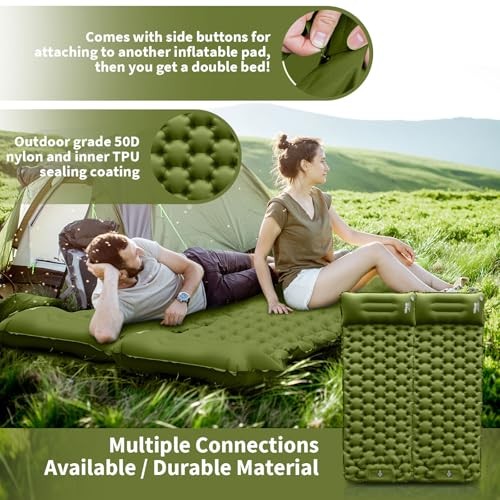 Sleeping Pad for Camping- Ultralight Inflatable Sleeping Mat with Built Green