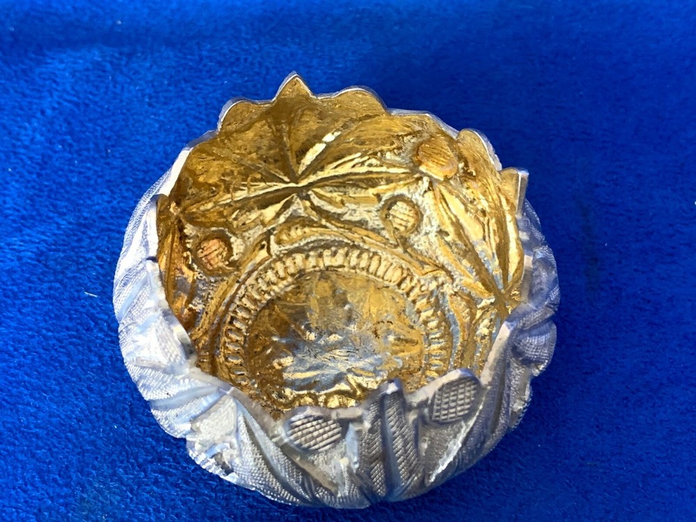 Vintage Repousse Silver Salt Cellar Gold Washed Interior