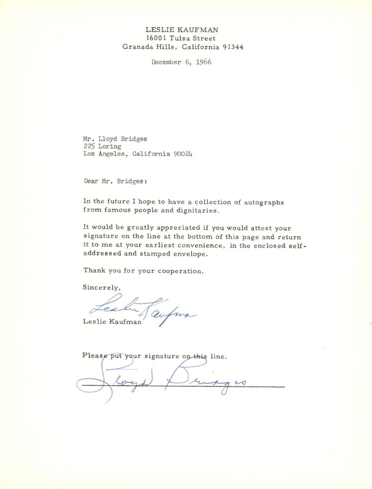 Lloyd Bridges Signed Document