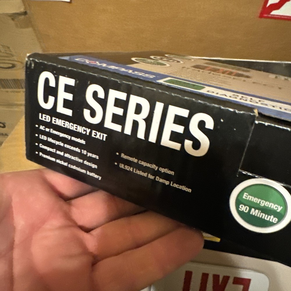 Compass Hubbell CERSD Red LED Battery Backup Damp Location Emergency Exit Sign