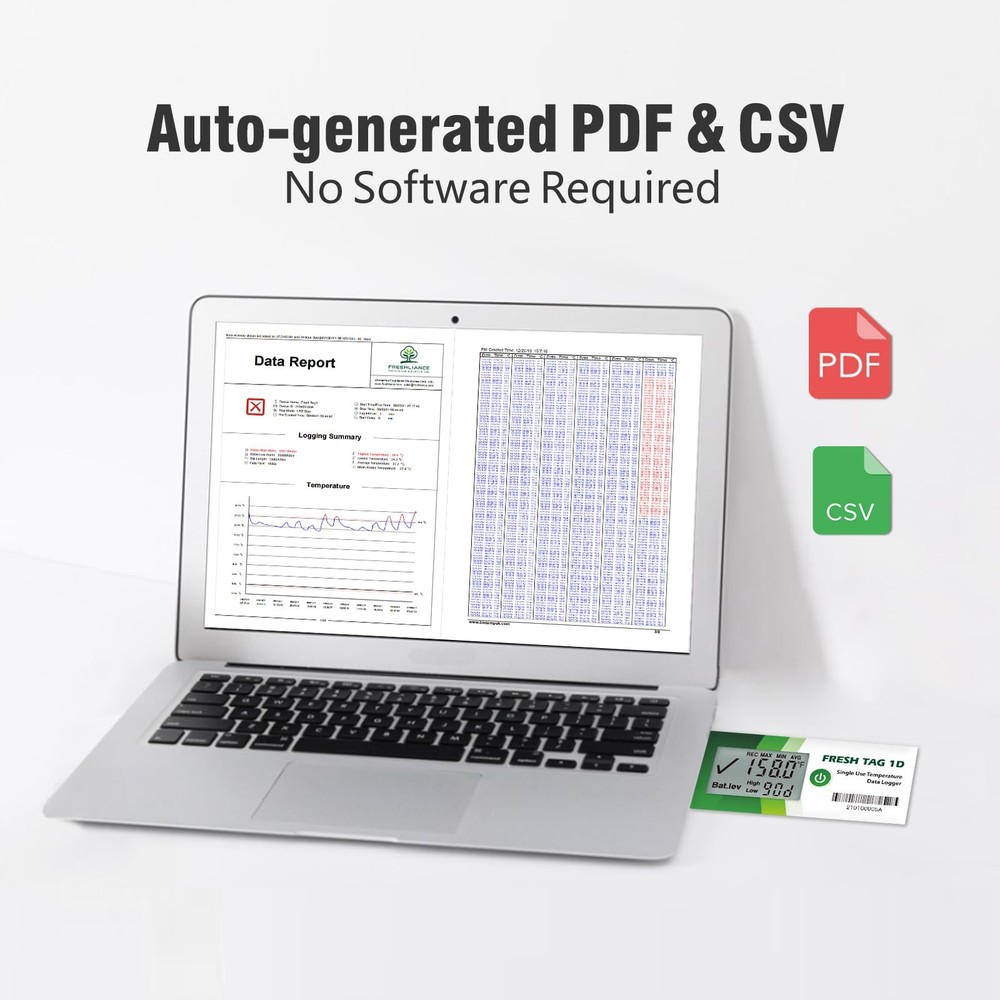Freshliance USB Temperature Data Logger: 30000 Points, PDF/CSV Report, 30 Days
