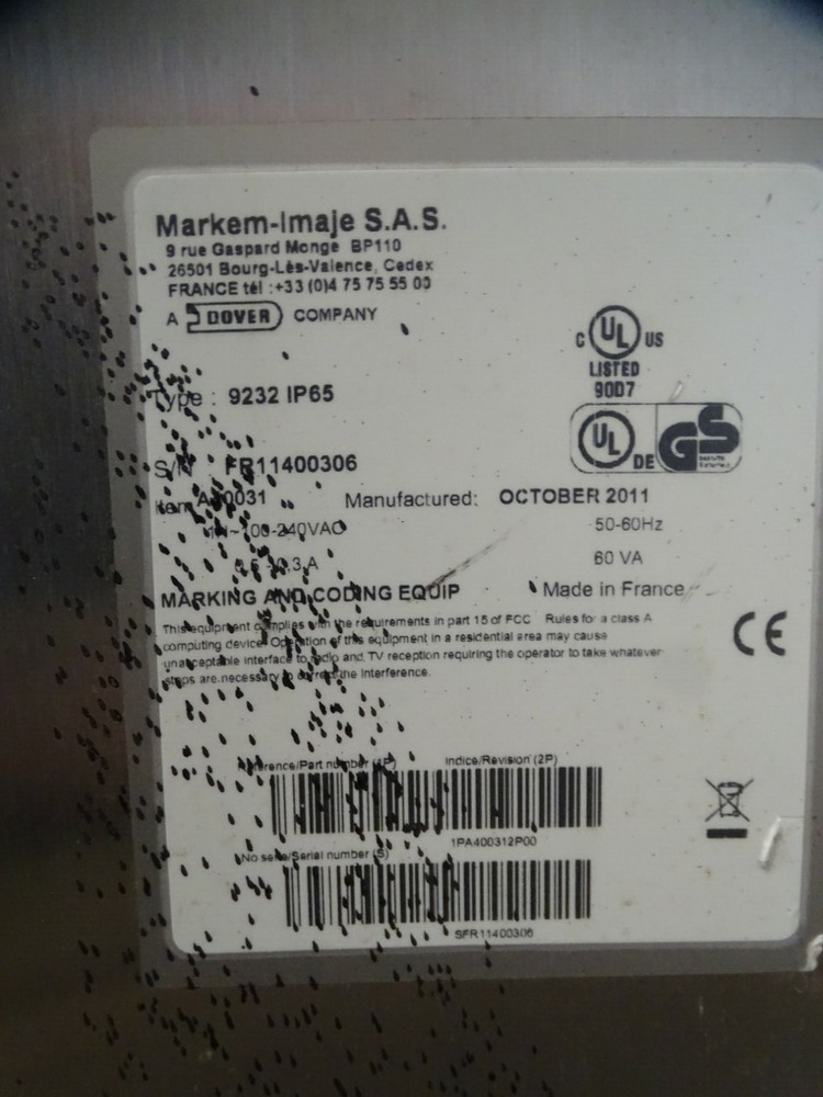 Markem-Imaje Small Character Ink Jet Printer , 9232 IP65