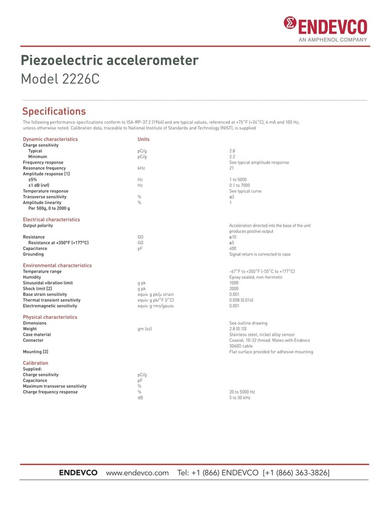 Endevco Accelerometer Vibration Test Sensor Model 2226