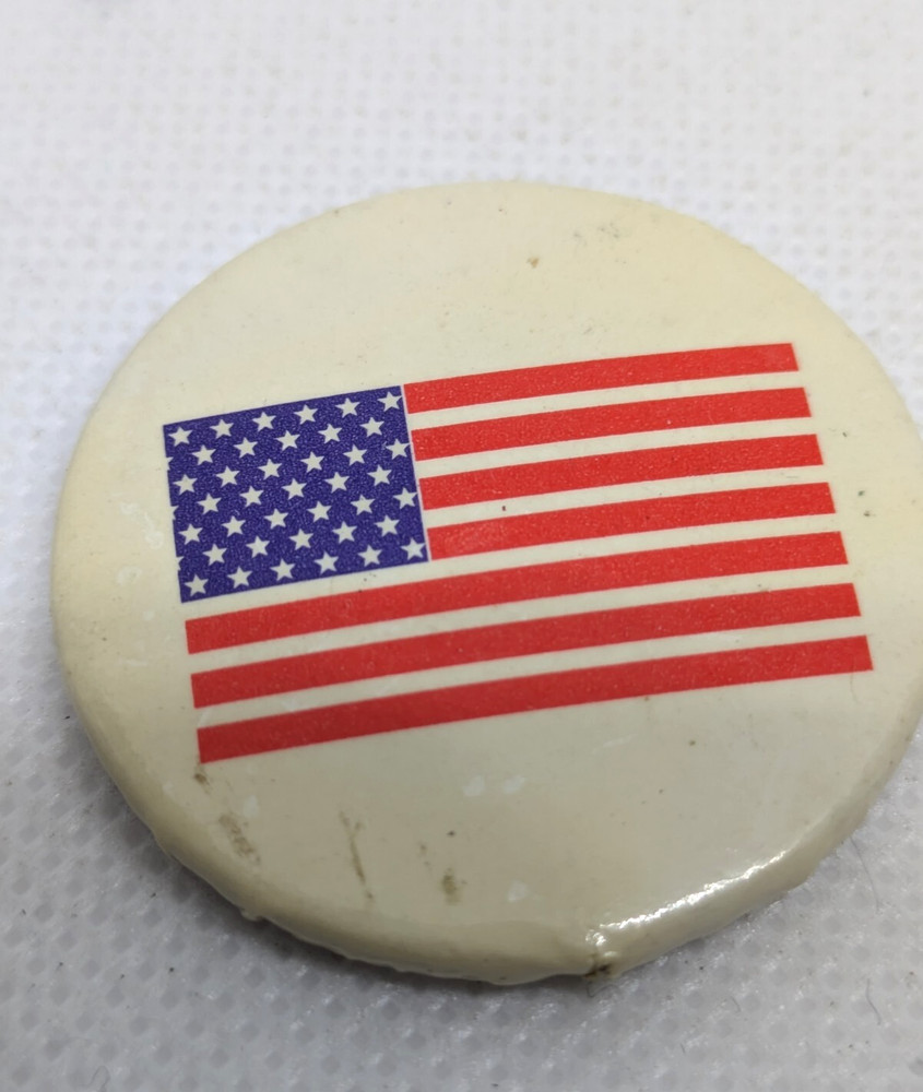 American Flag Button on White Background Pin