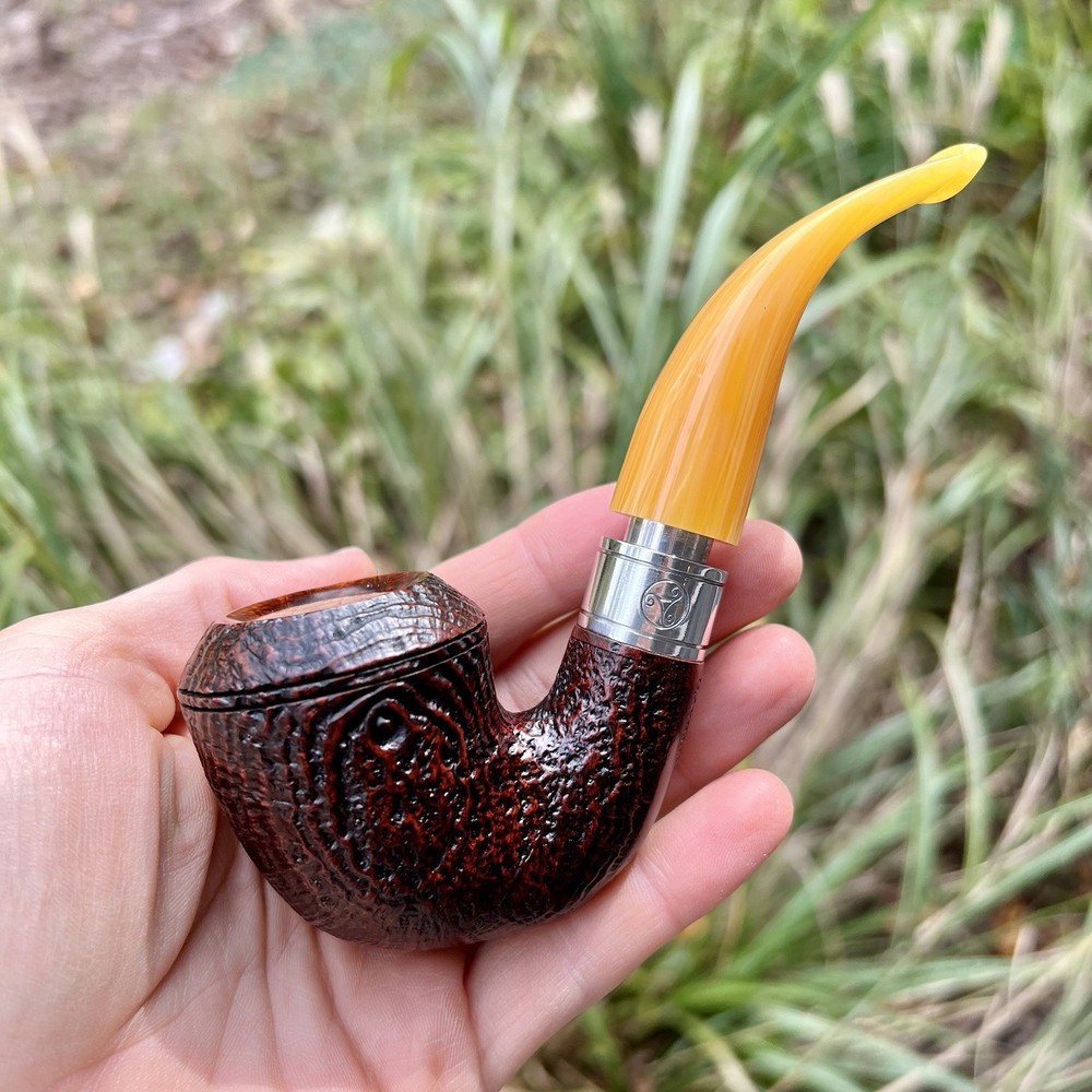 Rattray's Monarch Yellow Sandblasted Bent Rhodesian (15) 9mm Filter Pipe - New