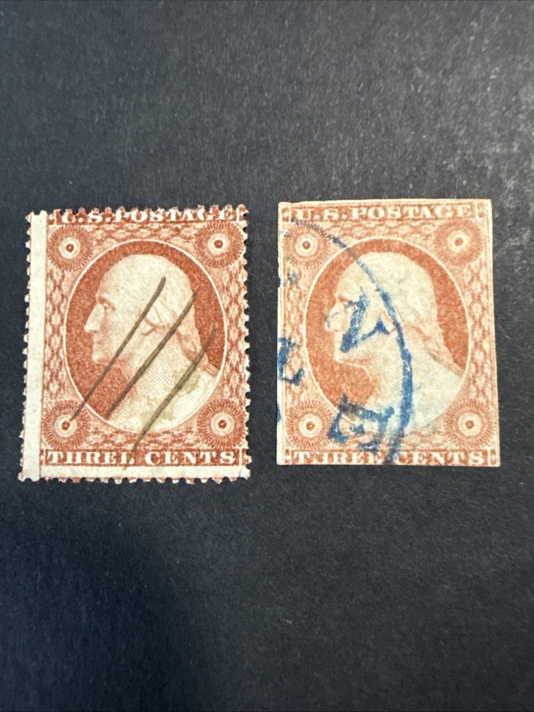 US Scott #26 And #11 With Blue Cancel