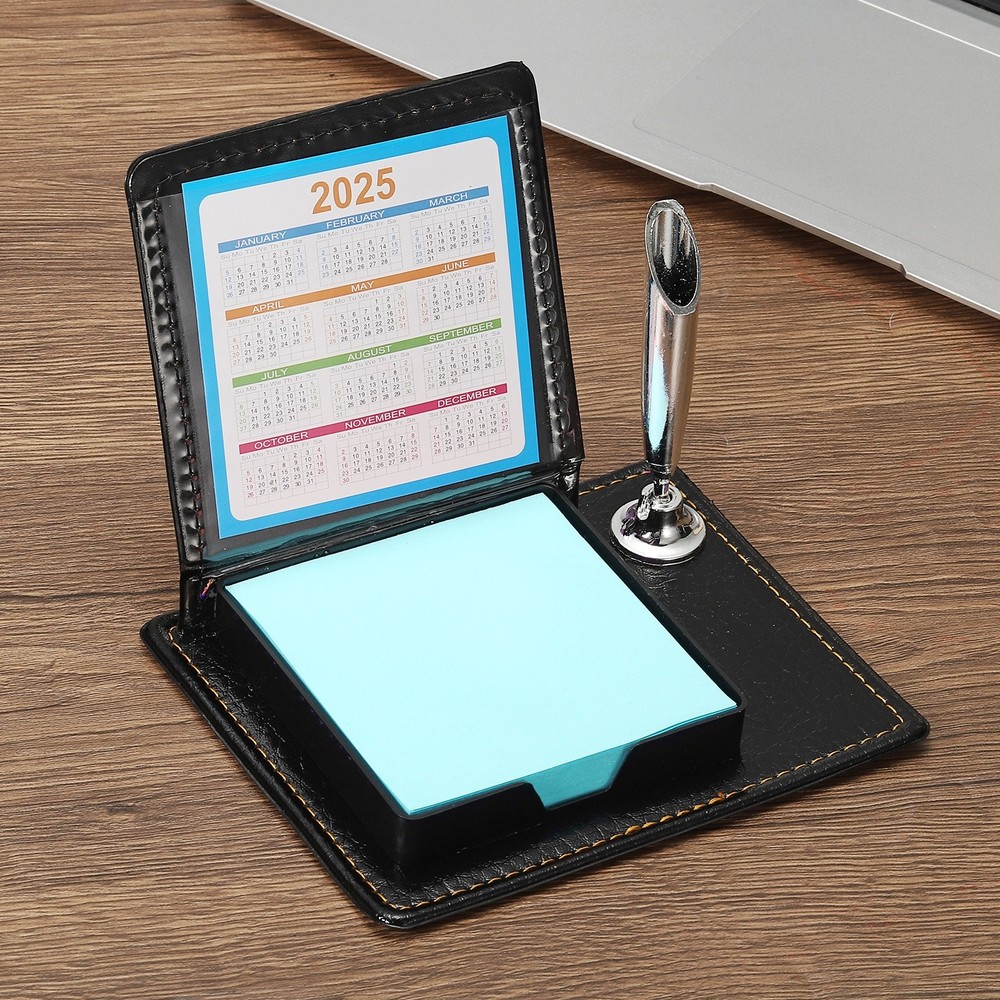 2pcs Leather Sticky Notes Holder, Post Notes Holder with Pen Holder,Blue