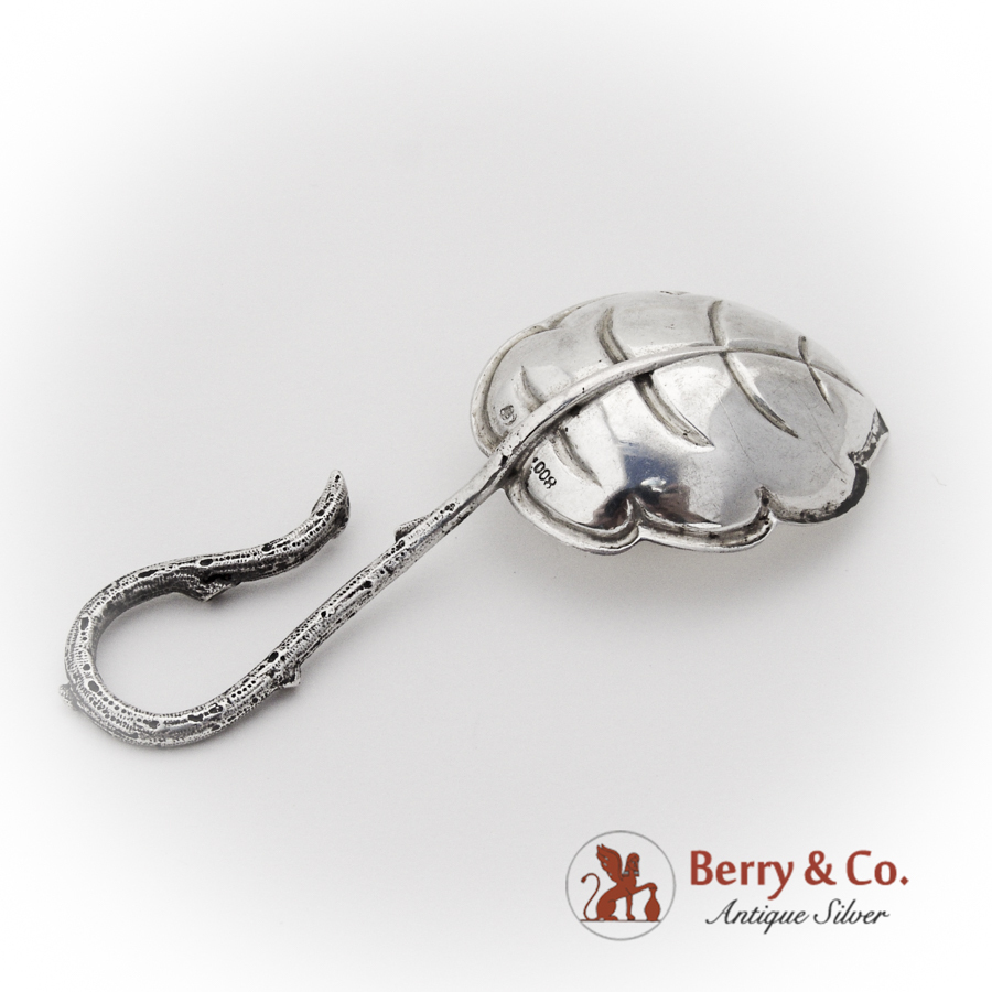 Figural Leaf Tea Caddy Spoon German 800 Standard Silver 1890