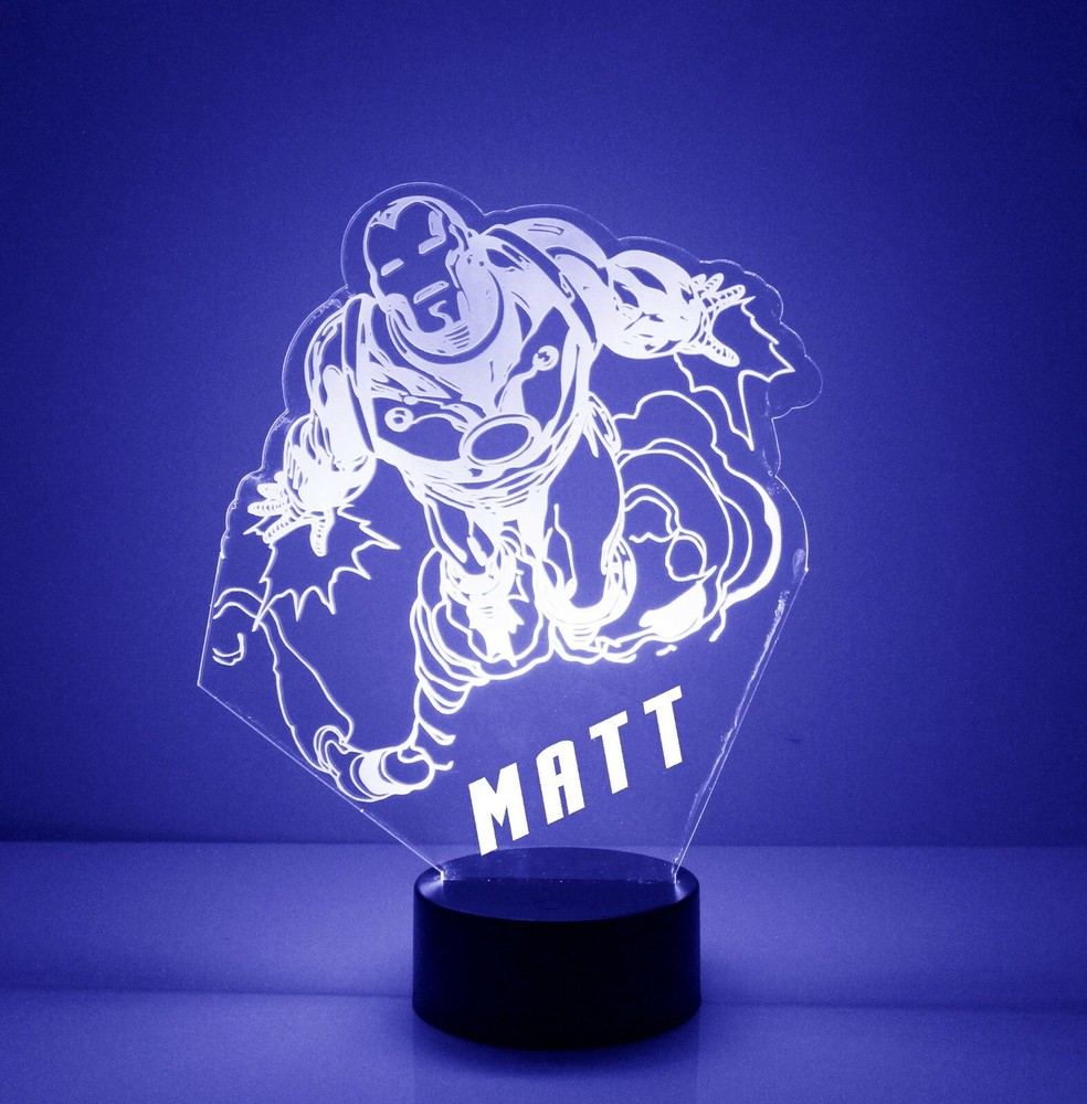 Iron Man, Personalized Marvel Avengers LED Night Light Lamp with Remote Control