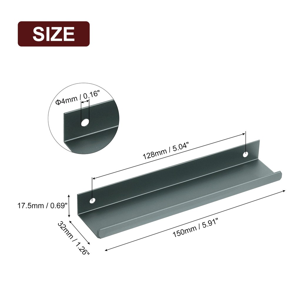 Cabinet Edge Finger Pull, 6pcs 150mm / 5.91" Hidden Cabinet Pulls, Gray