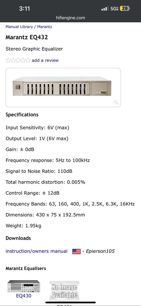Vintage Marantz Equalizer Model EQ 432