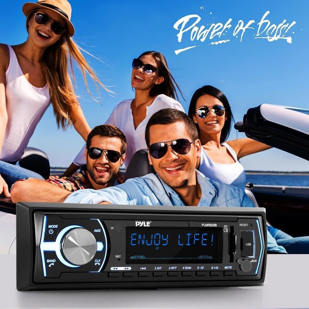 Digital LCD Marine Stereo Receiver - 300W Power, Bluetooth, USB/SD Support