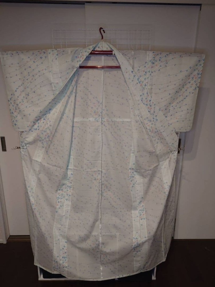 Summer Washable Kimono Leaf Pattern, Size 154cm, Blue & Pink