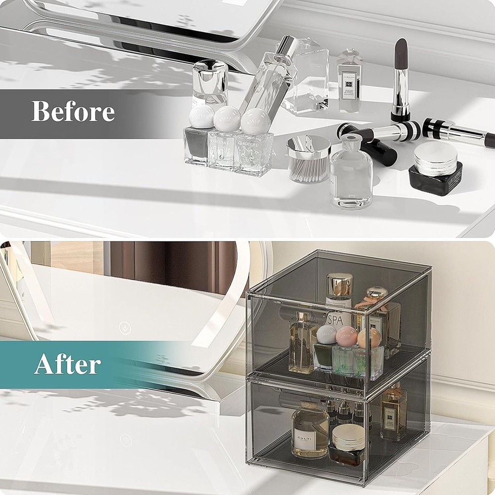 4 Pack Stackable Makeup Organizer and Storage, Acrylic 4 Pack, Black