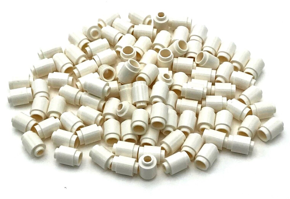 Lego 100 New White Bricks Round 1 x 1 Open Stud Cannon Ball Pieces