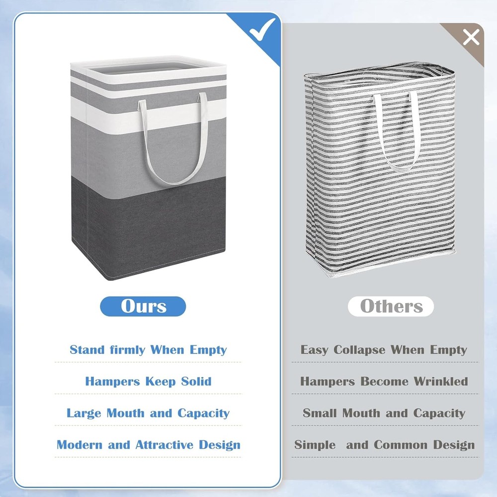 BlissTotes 3-Pack Laundry Basket, Freestanding＆Waterproof Laundry Hamper, Coll